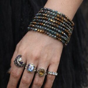 Y2K Nakamol Leather Beaded Multi-Strand Cuff Bracelet Adjustable 7.5–8.5”